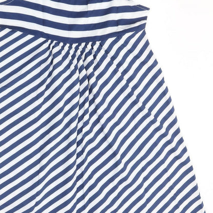 Preworn Womens Blue Striped Polyester Fit & Flare  Size M  Round Neck Pullover