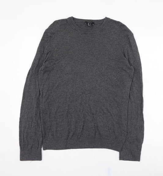 New Look Mens Grey Round Neck  Cotton Pullover Jumper Size S
