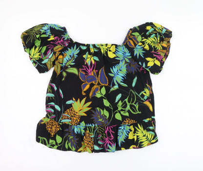 Primark Womens Black Floral Viscose Basic Blouse Size 8 Square Neck