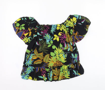 Primark Womens Black Floral Viscose Basic Blouse Size 8 Square Neck