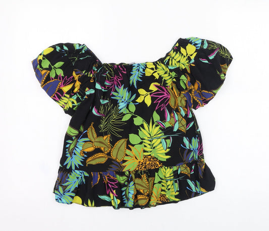 Primark Womens Black Floral Viscose Basic Blouse Size 8 Square Neck