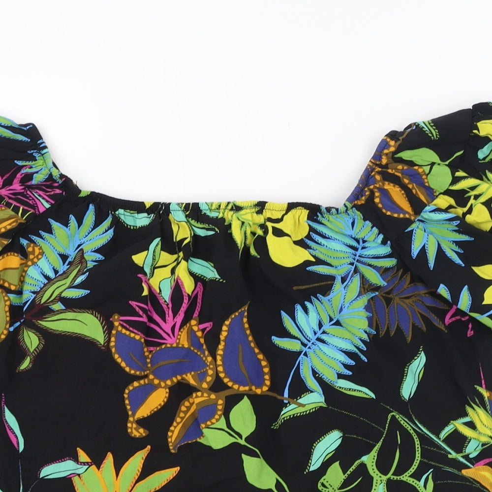 Primark Womens Black Floral Viscose Basic Blouse Size 8 Square Neck