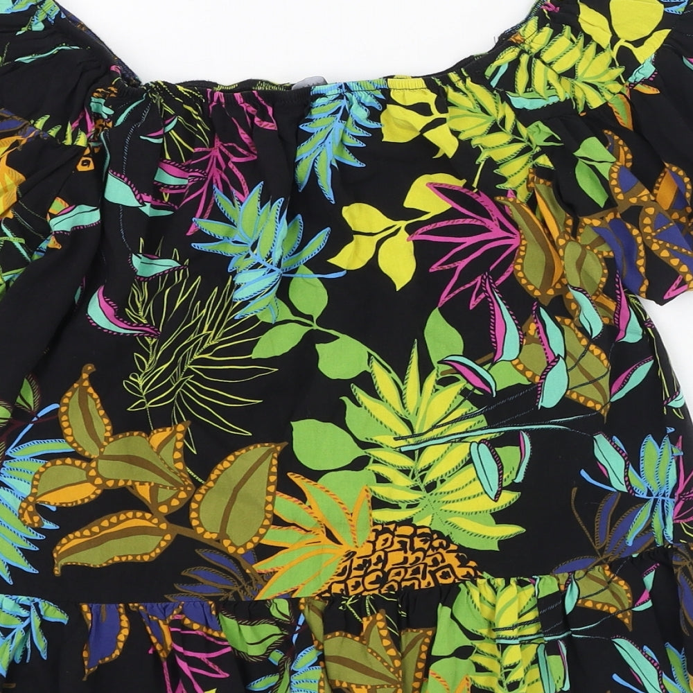 Primark Womens Black Floral Viscose Basic Blouse Size 8 Square Neck