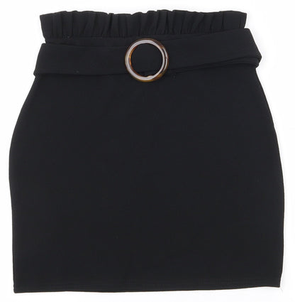 PRETTYLITTLETHING Womens Black  Polyester A-Line Skirt Size 8
