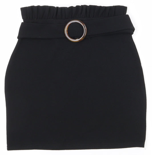 PRETTYLITTLETHING Womens Black  Polyester A-Line Skirt Size 8