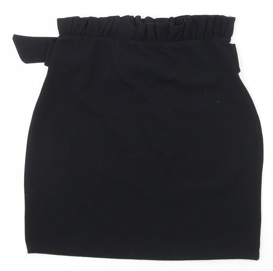 PRETTYLITTLETHING Womens Black  Polyester A-Line Skirt Size 8