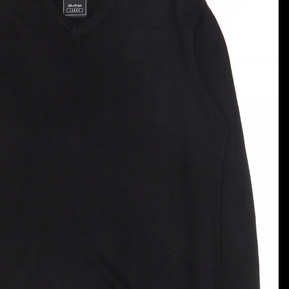 Peacocks Mens Black V-Neck  Acrylic Pullover Jumper Size L