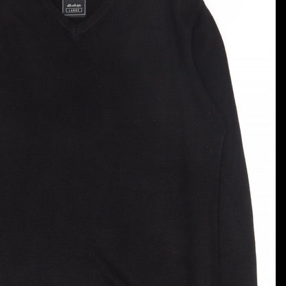 Peacocks Mens Black V-Neck  Acrylic Pullover Jumper Size L