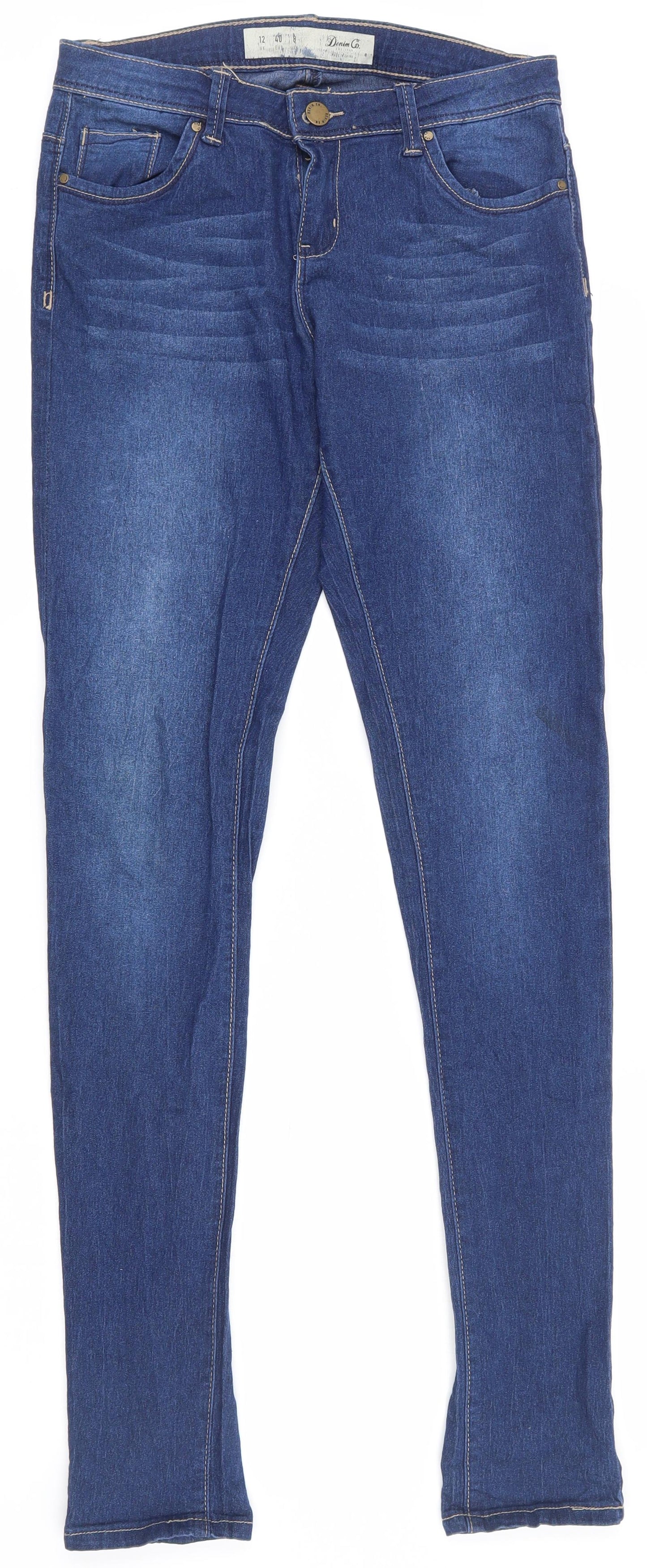 Denim & Co. Womens Blue  Cotton Skinny Jeans Size 12 L32.5 in Regular Zip