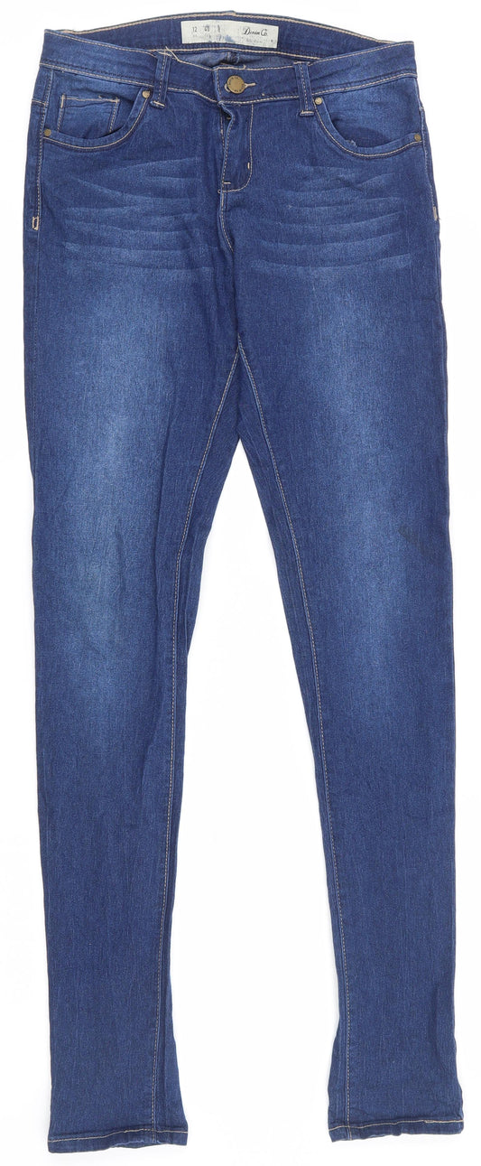 Denim & Co. Womens Blue  Cotton Skinny Jeans Size 12 L32.5 in Regular Zip