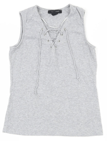 Primark Womens Grey  Polyester Basic Tank Size 6 V-Neck