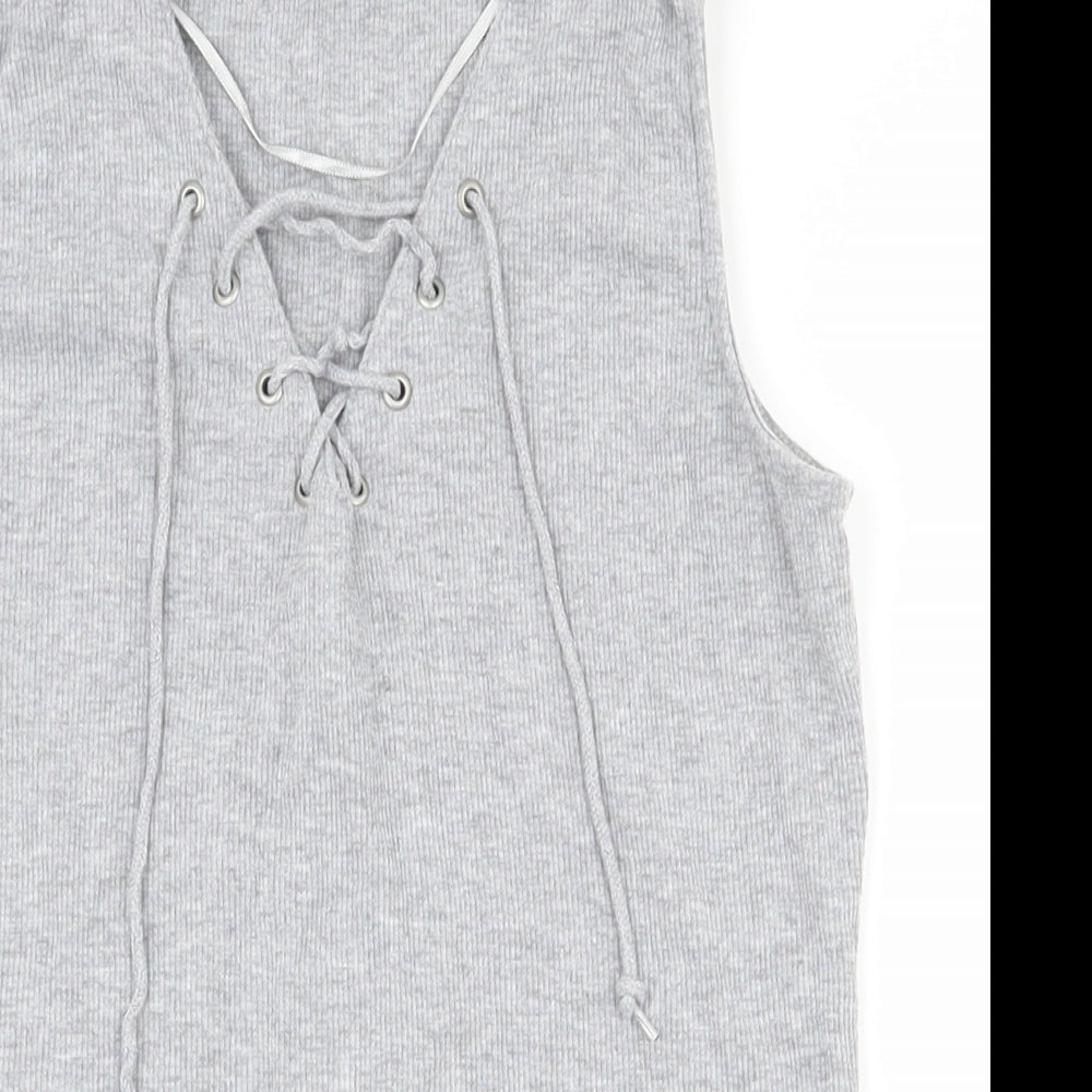 Primark Womens Grey  Polyester Basic Tank Size 6 V-Neck