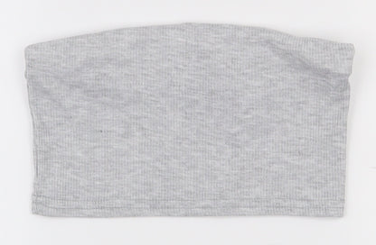 Boohoo Womens Grey  Polyester Basic T-Shirt Size 6 Off the Shoulder - Boob Tube