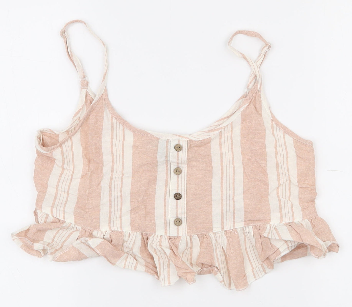 Primark Womens Pink Striped Polyester Cropped T-Shirt Size 6 Scoop Neck