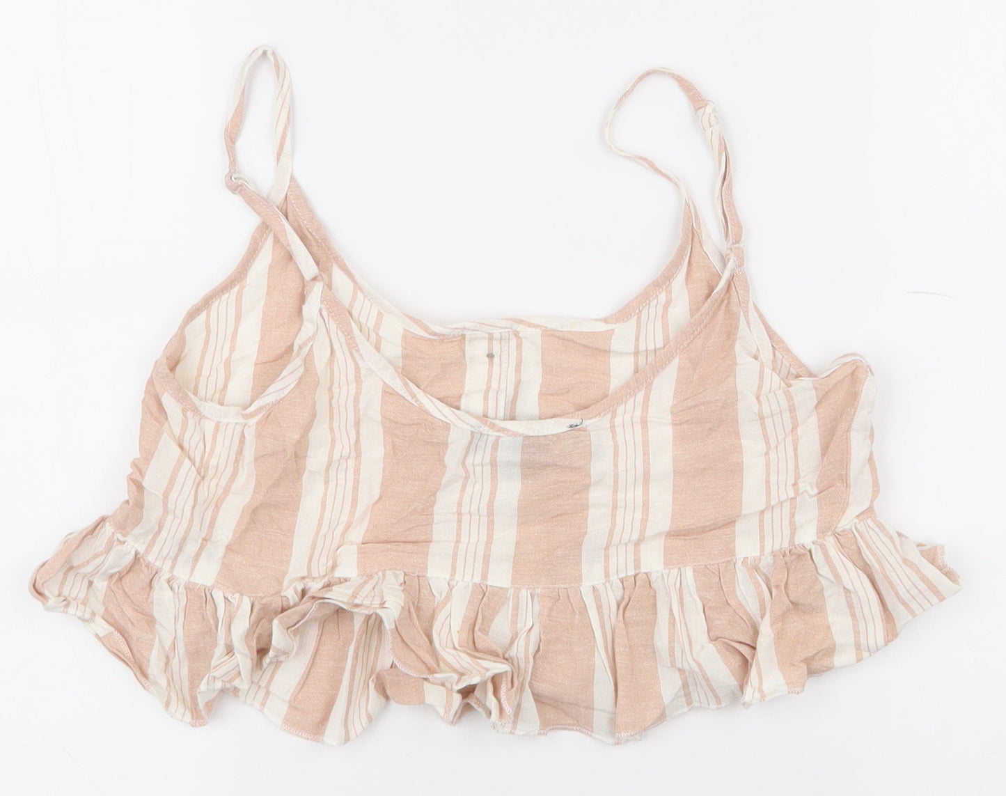 Primark Womens Pink Striped Polyester Cropped T-Shirt Size 6 Scoop Neck