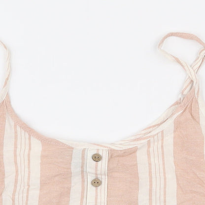 Primark Womens Pink Striped Polyester Cropped T-Shirt Size 6 Scoop Neck