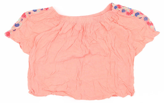 Atmosphere Womens Pink  Viscose Cropped T-Shirt Size 4 Off the Shoulder