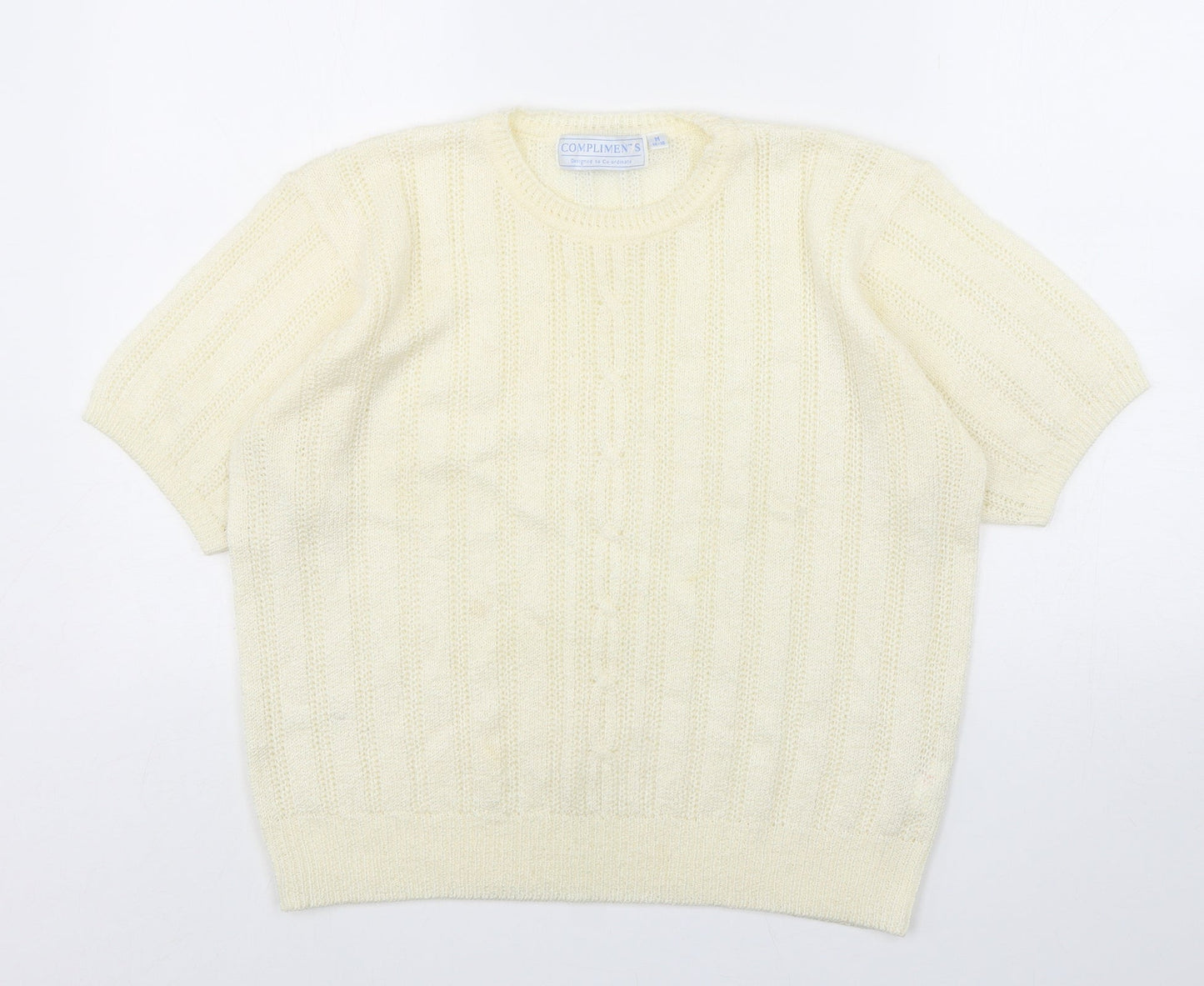 Compliments Womens Beige Round Neck  Acrylic Pullover Jumper Size 14