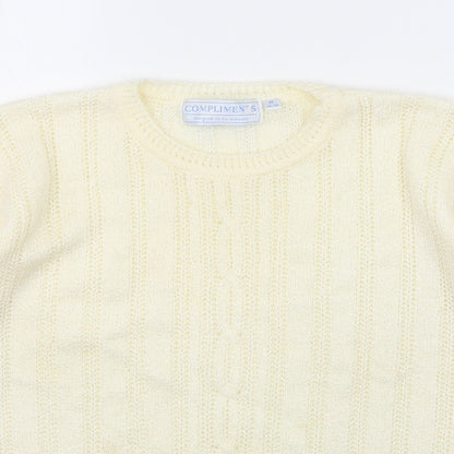 Compliments Womens Beige Round Neck  Acrylic Pullover Jumper Size 14
