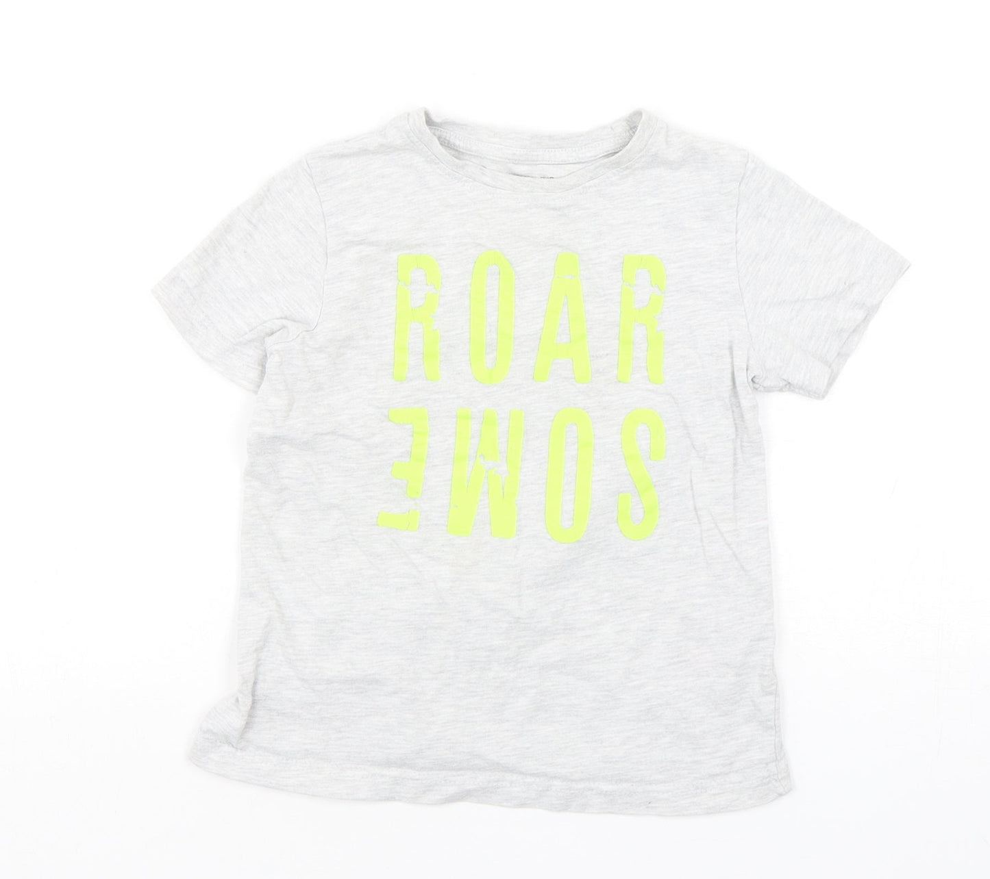 Primark Boys Grey  Cotton Basic T-Shirt Size 5-6 Years Round Neck  - Roar-some