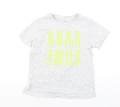 Primark Boys Grey  Cotton Basic T-Shirt Size 5-6 Years Round Neck  - Roar-some