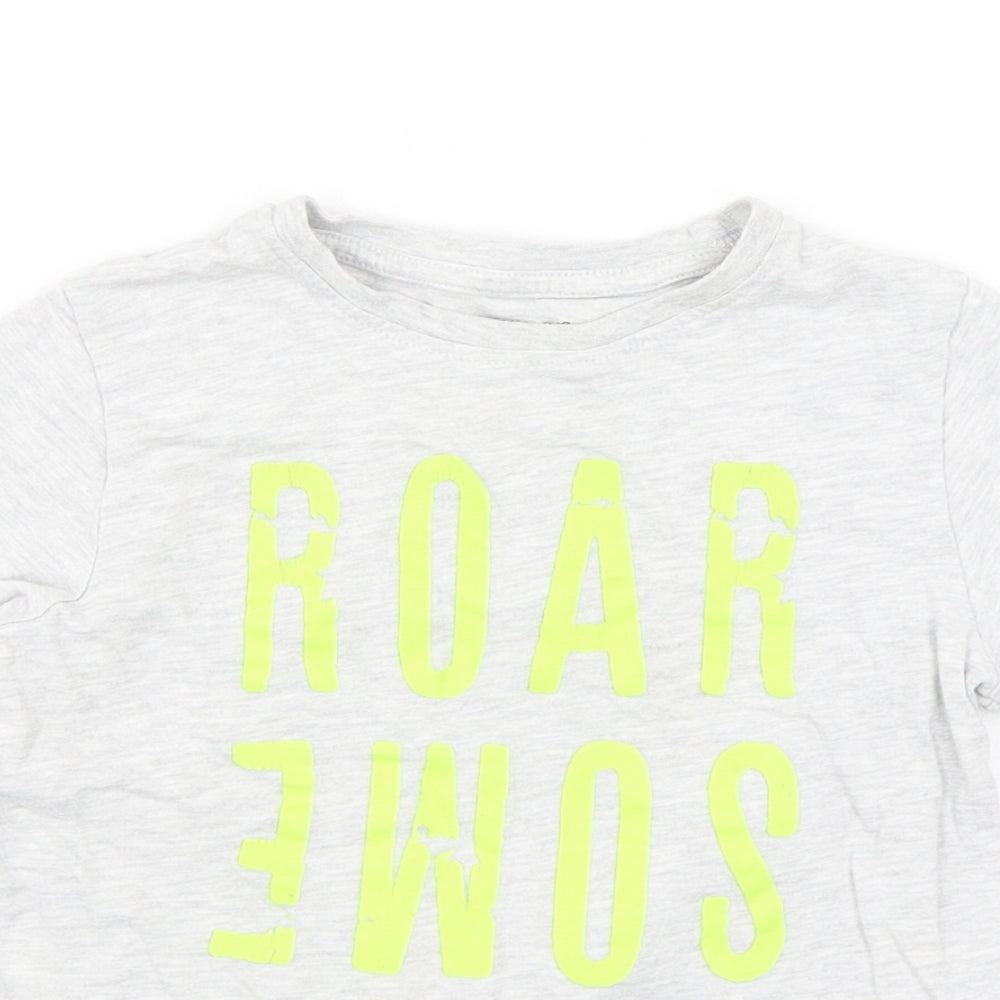 Primark Boys Grey  Cotton Basic T-Shirt Size 5-6 Years Round Neck  - Roar-some