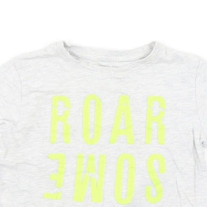 Primark Boys Grey  Cotton Basic T-Shirt Size 5-6 Years Round Neck  - Roar-some