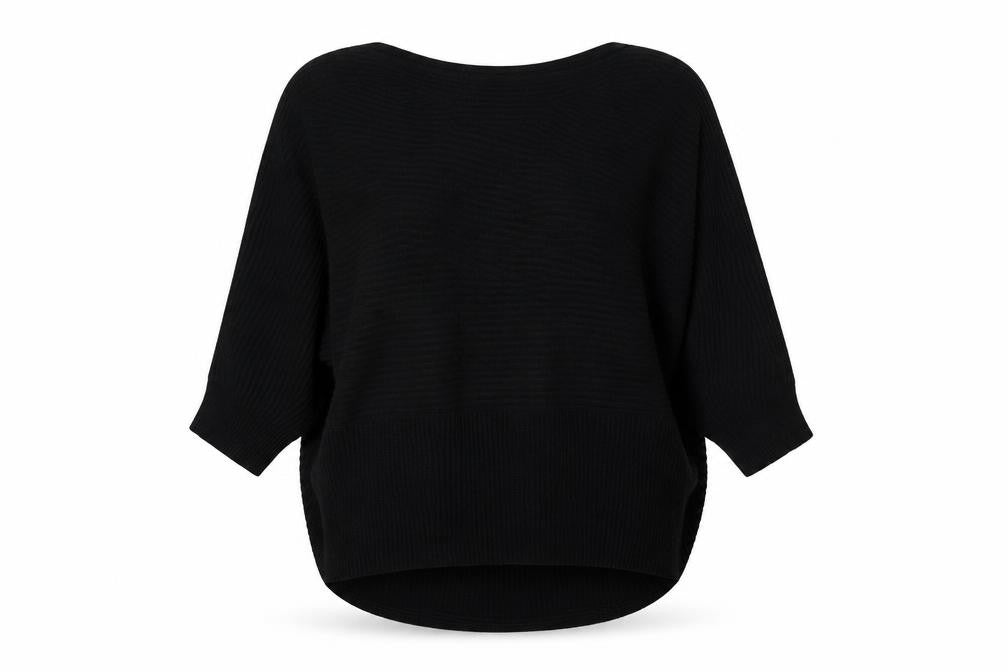 Front view of Dorothy Perkins women’s black boat neck acrylic jumper, size M