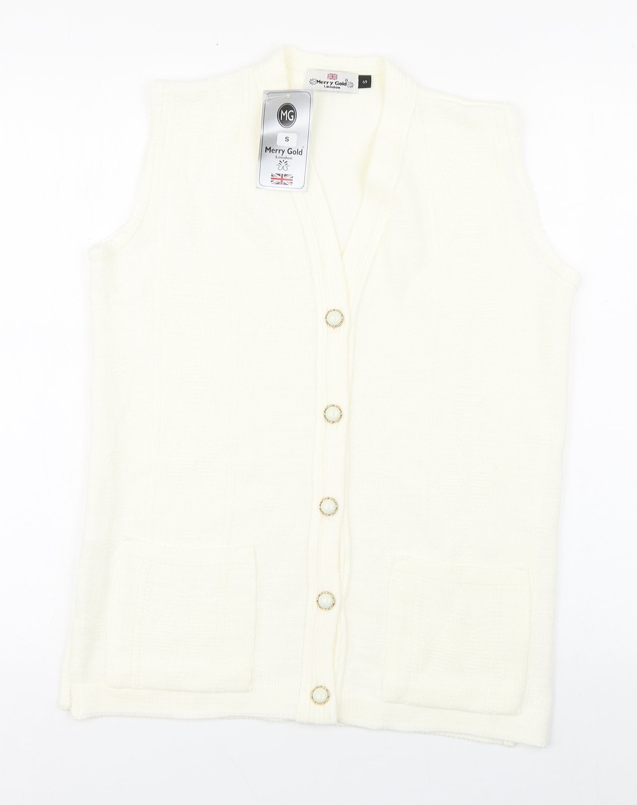 Womens UK Size S Merry Gold Ivory Vest Jumper
