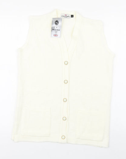 Womens UK Size S Merry Gold Ivory Vest Jumper