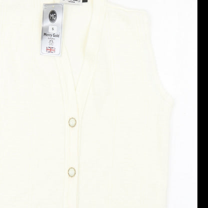 Womens UK Size S Merry Gold Ivory Vest Jumper