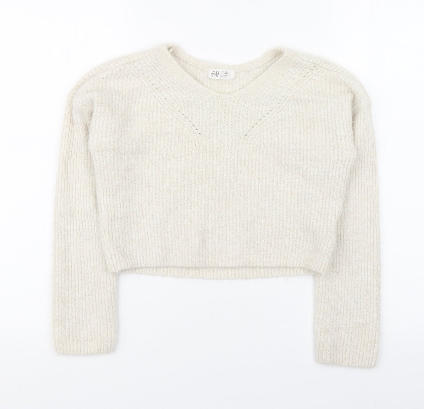 H&M Girls White Scoop Neck  Acrylic Pullover Jumper Size 8-9 Years  Pullover