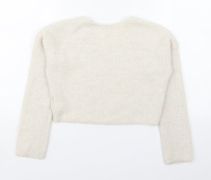 H&M Girls White Scoop Neck  Acrylic Pullover Jumper Size 8-9 Years  Pullover