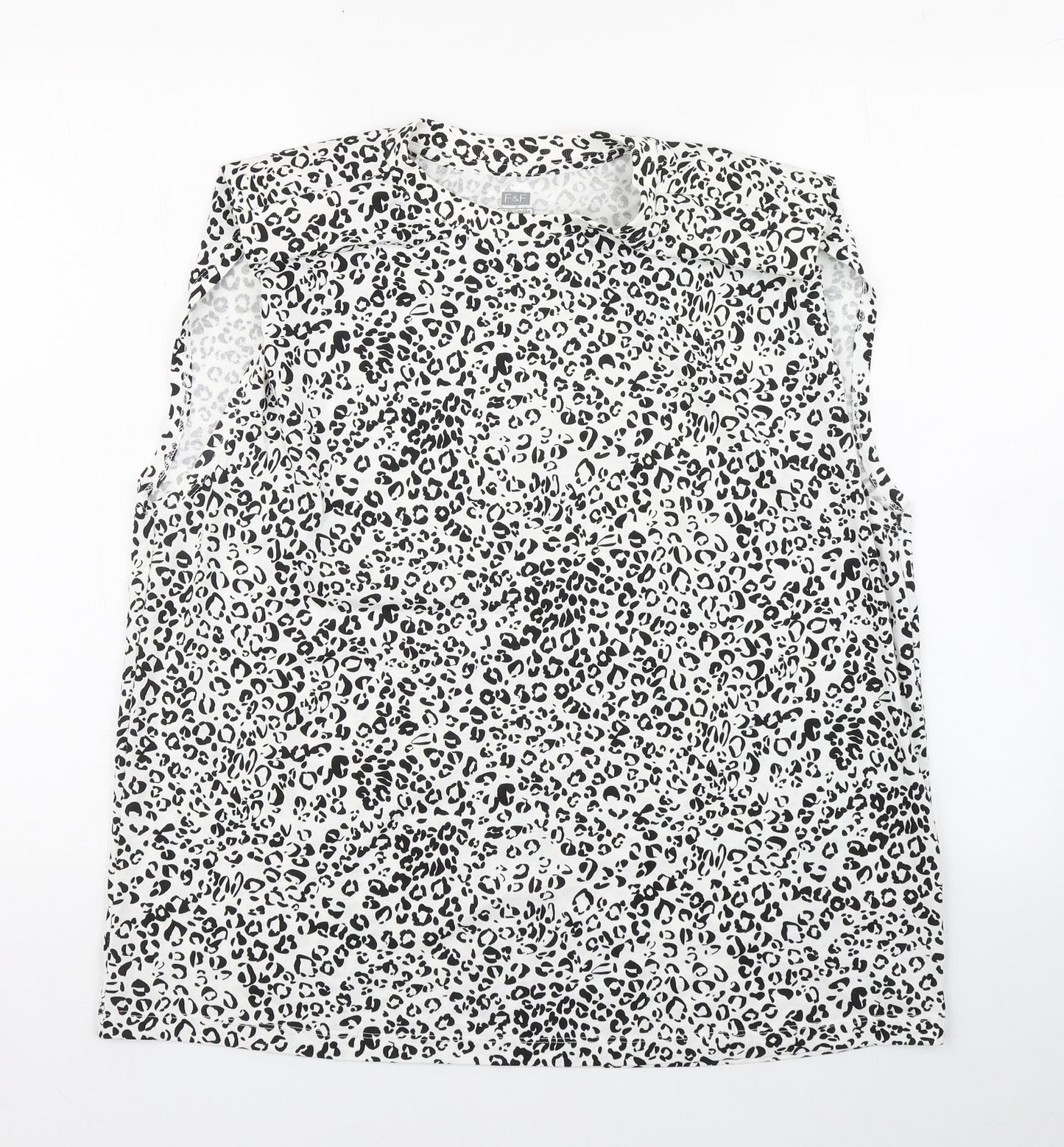 F&F Womens Black Animal Print Cotton Basic Tank Size 16 Round Neck