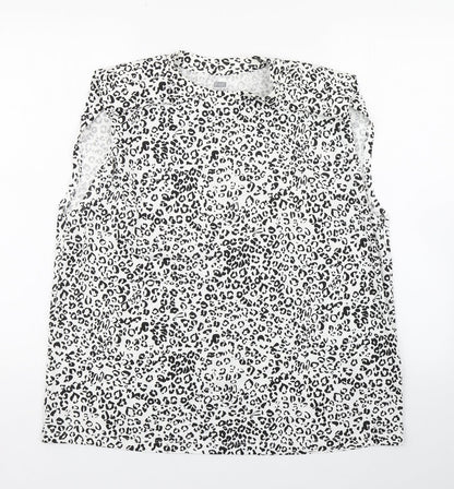 F&F Womens Black Animal Print Cotton Basic Tank Size 16 Round Neck