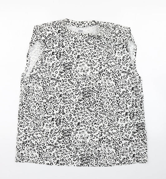 F&F Womens Black Animal Print Cotton Basic Tank Size 16 Round Neck