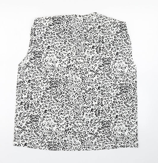 F&F Womens Black Animal Print Cotton Basic Tank Size 16 Round Neck