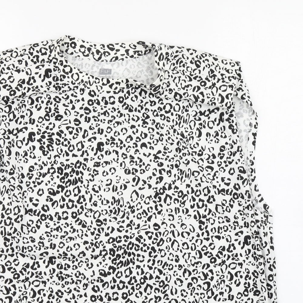 F&F Womens Black Animal Print Cotton Basic Tank Size 16 Round Neck