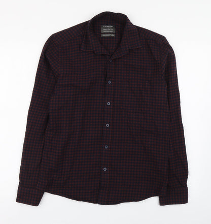 Primark Mens Brown Check Cotton  Button-Up Size S Collared Button