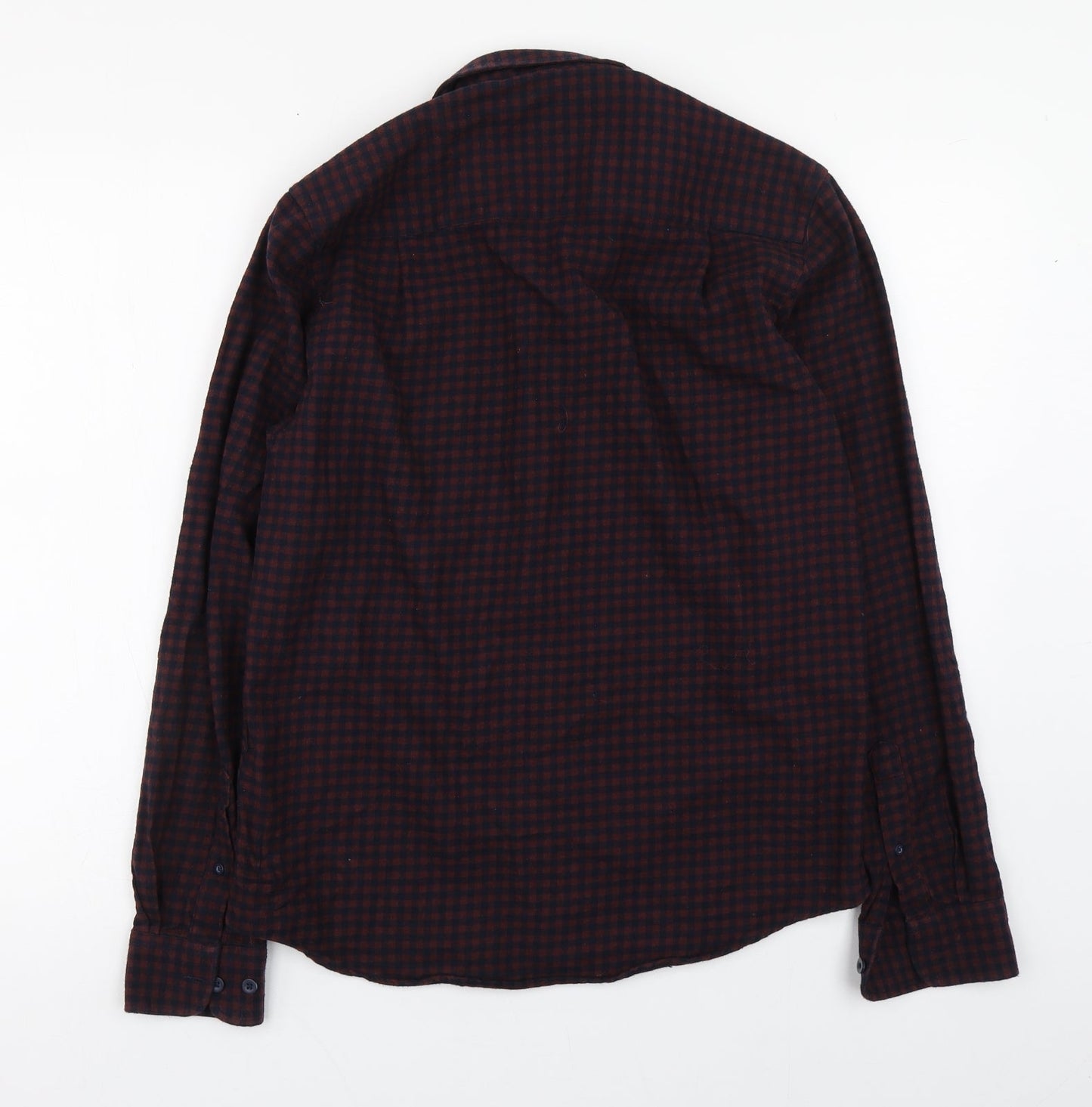 Primark Mens Brown Check Cotton  Button-Up Size S Collared Button