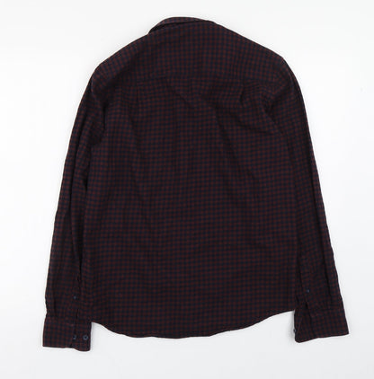 Primark Mens Brown Check Cotton  Button-Up Size S Collared Button