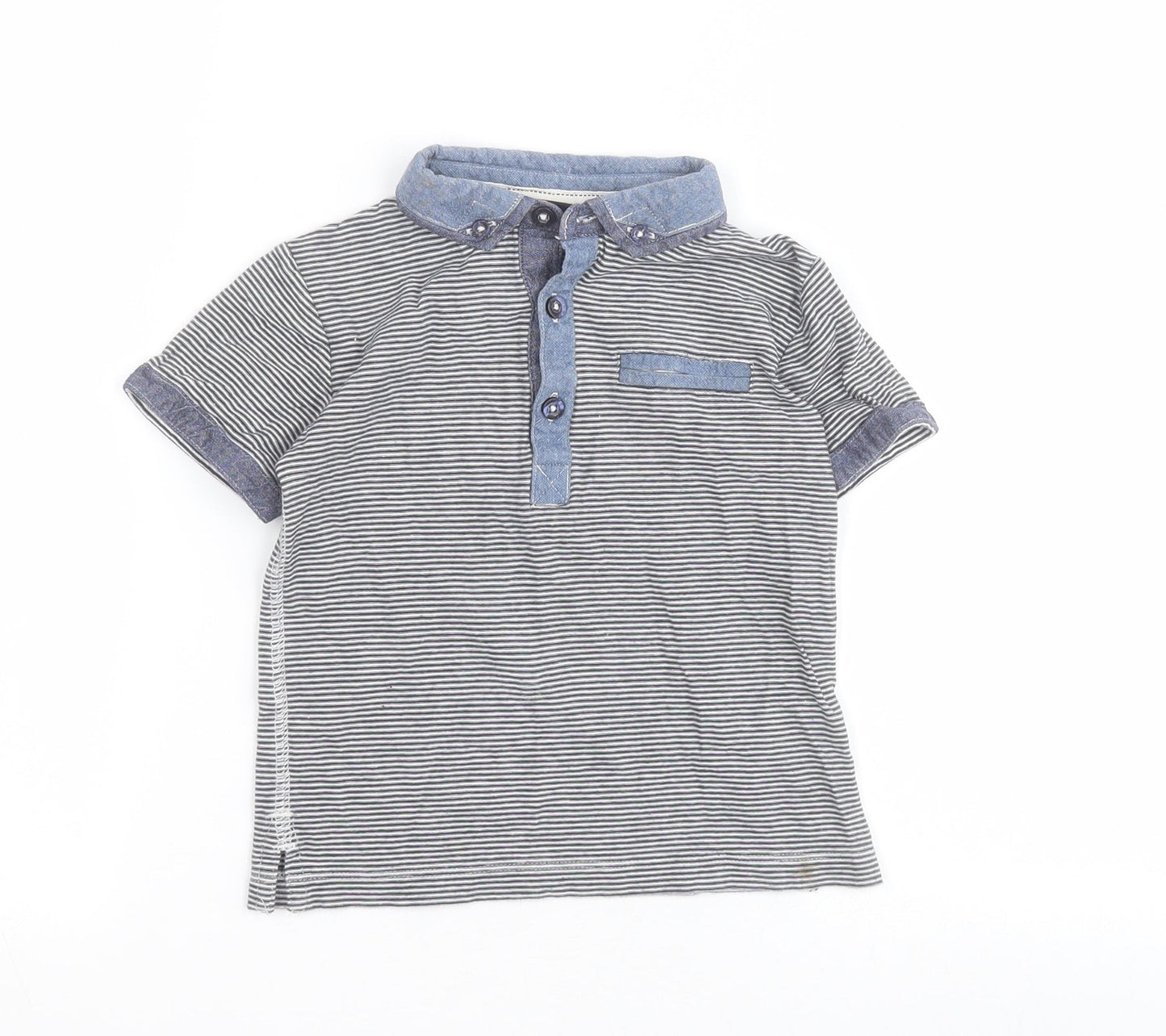 NEXT Boys Blue Striped 100% Cotton Basic Polo Size 2-3 Years Collared Button