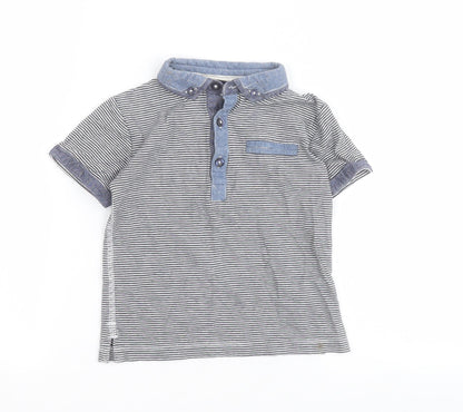 NEXT Boys Blue Striped 100% Cotton Basic Polo Size 2-3 Years Collared Button