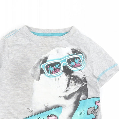 F&F Boys Grey  Cotton Pullover T-Shirt Size 2-3 Years Crew Neck Pullover