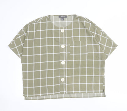 Primark Womens Green Check Polyester Basic Blouse Size 6 Round Neck