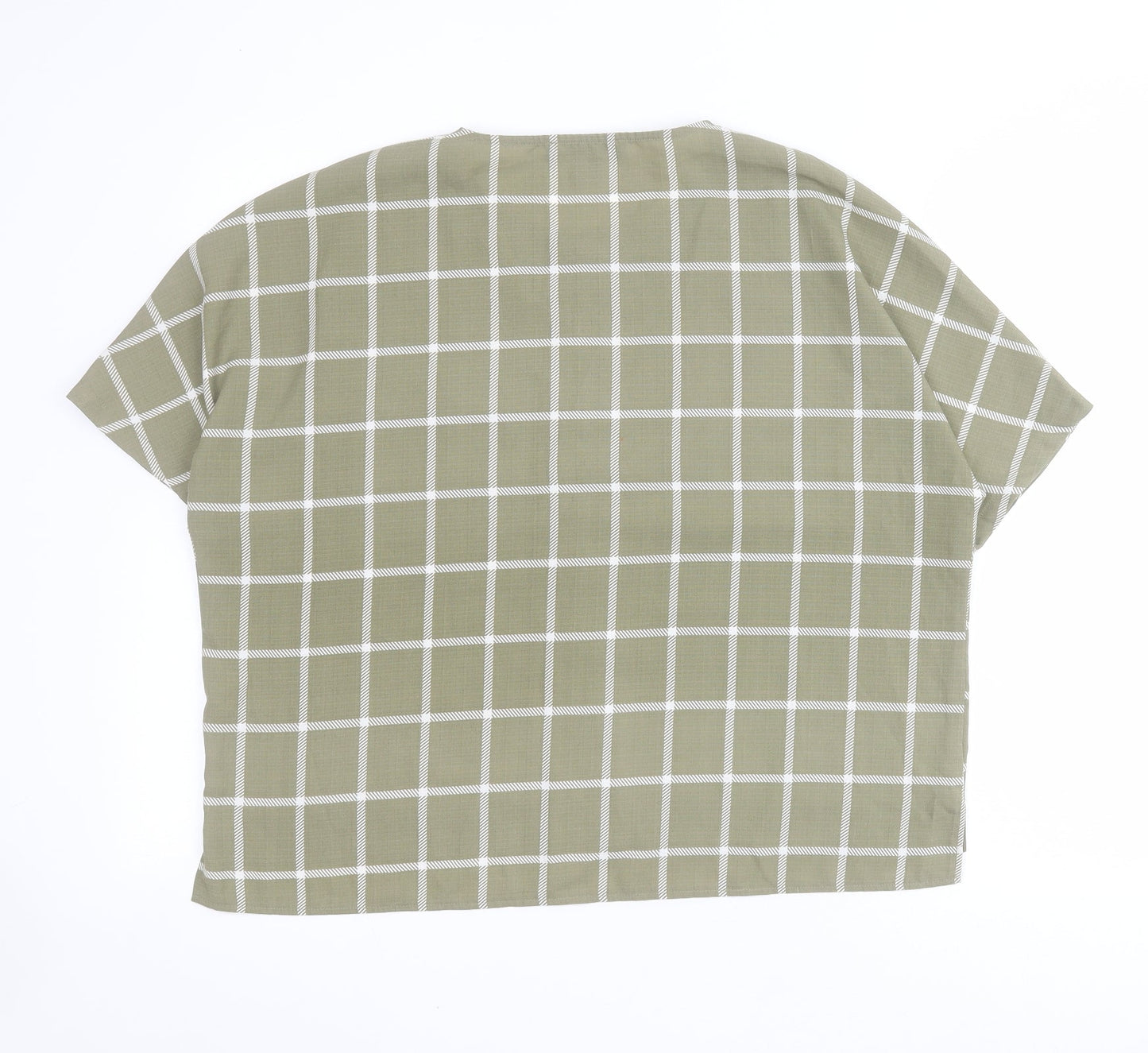 Primark Womens Green Check Polyester Basic Blouse Size 6 Round Neck