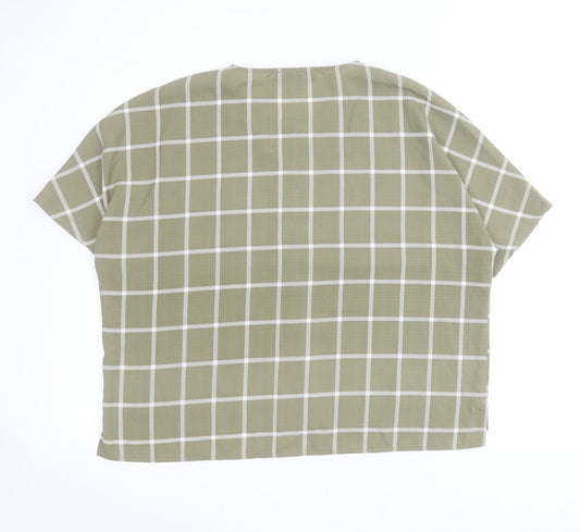 Primark Womens Green Check Polyester Basic Blouse Size 6 Round Neck