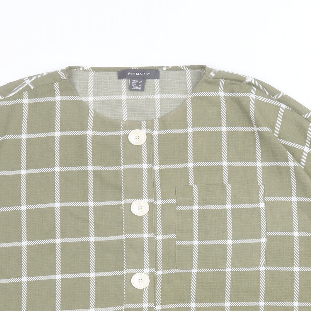 Primark Womens Green Check Polyester Basic Blouse Size 6 Round Neck