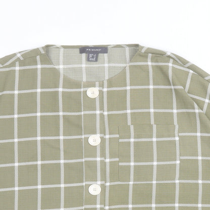 Primark Womens Green Check Polyester Basic Blouse Size 6 Round Neck
