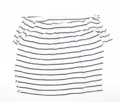 Primark Womens White Striped Viscose Basic Blouse Size 8 Off the Shoulder